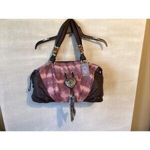NEW sharif handbags 1827 pink purple tie dye leather bamboo hobo
